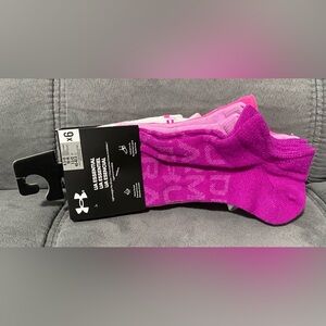 Under Armour 6 Pairs Pink Multi No Show Ankle Socks sz L NWT